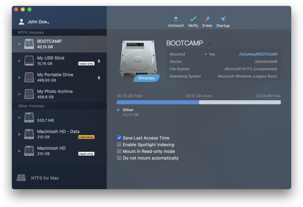 Microsoft NTFS for Mac by Paragon Software. Управляйте доступом к конфиденциальным данным на томах NTFS. Screenshot.